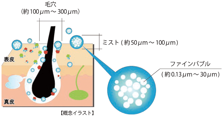 ミラブルプラスファインバブル約1400万個の気泡の概念図